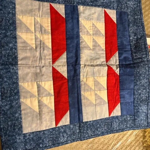 NEW Gorgeous Handmade Mini Quilt Sailboats & Stars Red White Blue Patriotic OOAK